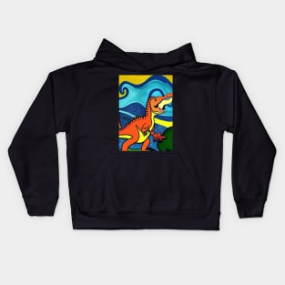 LONG NECKED YELLOW AND ORANGE DINOSAUR VAN GOGH STYLE Kids Hoodie